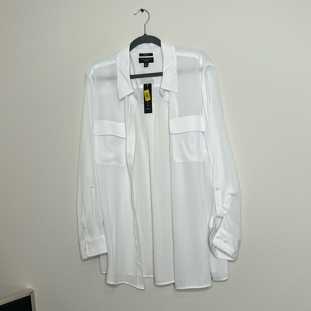 NWT 2X Long Sleeve Blouse - Color White. see Through Sheer